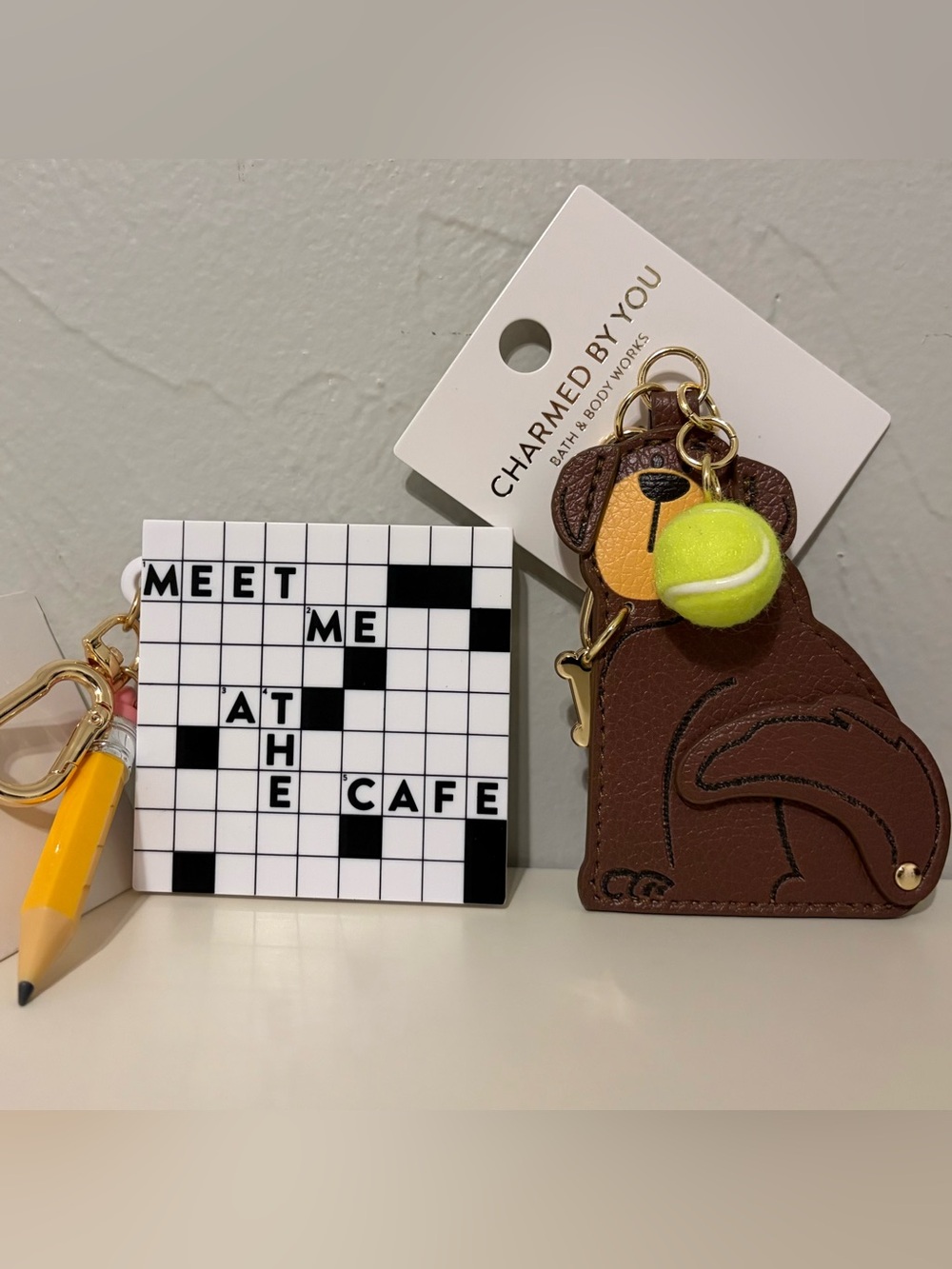 Bath & Body Works Charmed By You Crossword Compact & Dog Charm Keychain